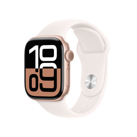 Apple Watch Series 10 GPS 42mm Ružovo Zlaté Hliníkové Puzdro s Svetloružovým Športovým Remienkom - M/L (Otvorené)