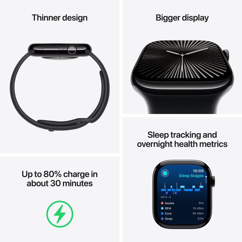 Apple Watch Series 10 GPS 46mm Temne Čierne Hliníkové Puzdro s Čiernym Športovým Remienkom - M/L (Copy) - iSTYLE SK