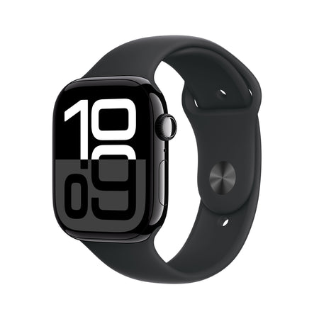 Apple Watch Series 10 GPS 46mm Temne Čierne Hliníkové Puzdro s Čiernym Športovým Remienkom - M/L (Otvorené)