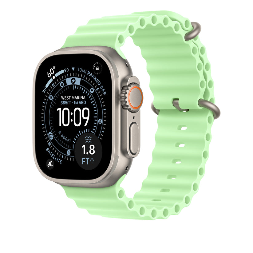 49mm Neon Green Ocean Band Extension - Natural Titanium Finish - iSTYLE SK