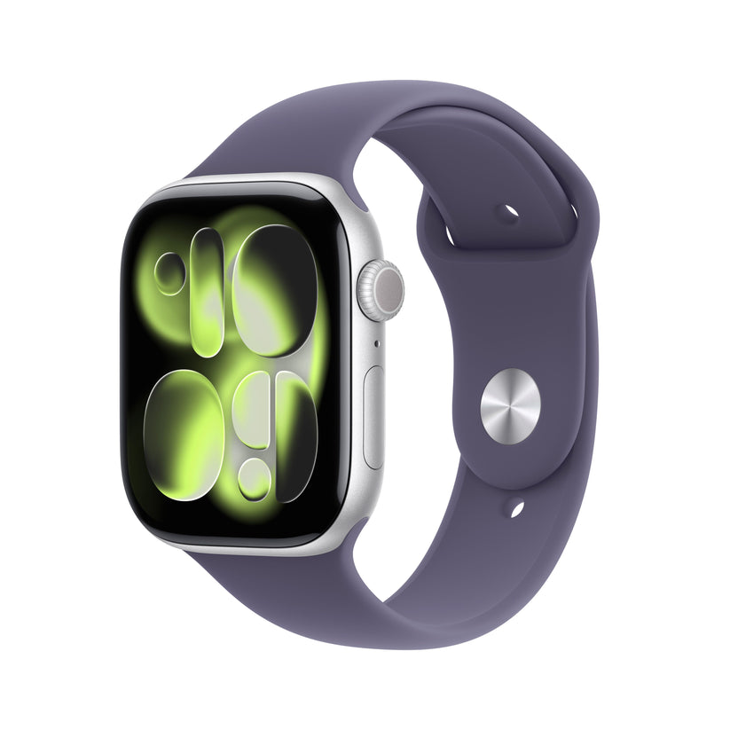 Apple Watch Series 11 GPS + Cellular 46mm Silver Aluminium Case with Purple Fog Sport Band - S/M - iSTYLE SK