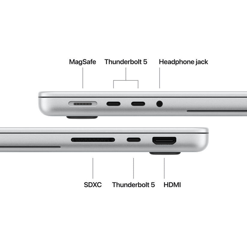 14-inch MacBook Pro with PROLED XDR Display: Apple M5 Pro chip with 18-core CPU and 20-core GPU, 1TB SSD - Silver