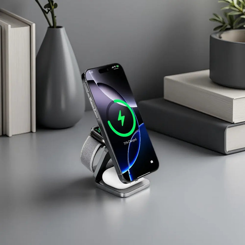 Cubenest 3v1 Qi2.2 Skladacia bezdrôtová magnetická nabíjačka SQ312 Ultra - sivá - iSTYLE.sk