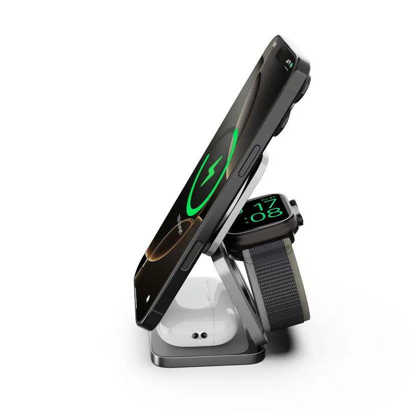 Cubenest 3v1 Qi2.2 Skladacia bezdrôtová magnetická nabíjačka SQ312 Ultra - sivá - iSTYLE.sk