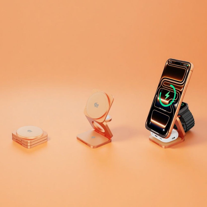 Cubenest 3v1 Qi2.2 Skladacia bezdrôtová magnetická nabíjačka SQ312 Ultra oranžová - iSTYLE.sk
