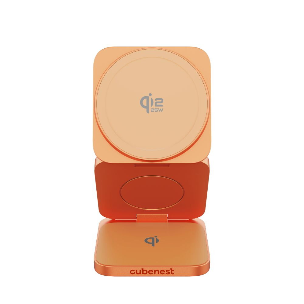 Cubenest 3v1 Qi2.2 Skladacia bezdrôtová magnetická nabíjačka SQ312 Ultra oranžová - iSTYLE.sk
