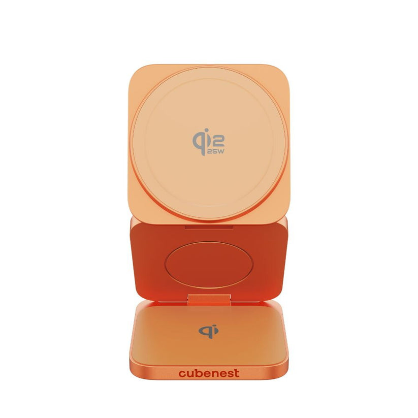 Cubenest 3v1 Qi2.2 Skladacia bezdrôtová magnetická nabíjačka SQ312 Ultra oranžová - iSTYLE.sk