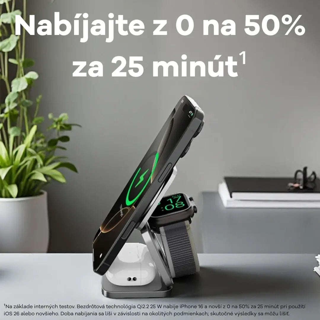 Cubenest 3v1 Qi2.2 Skladacia bezdrôtová magnetická nabíjačka SQ312 Ultra - sivá - iSTYLE.sk