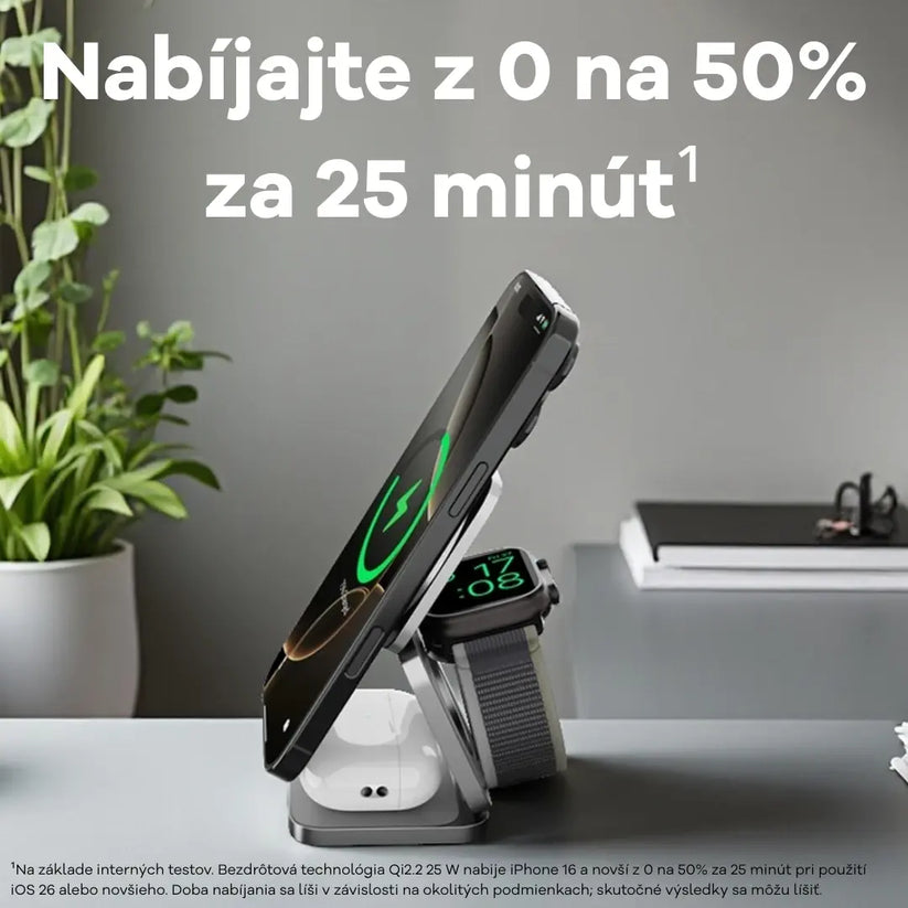 Cubenest 3v1 Qi2.2 Skladacia bezdrôtová magnetická nabíjačka SQ312 Ultra - sivá - iSTYLE.sk