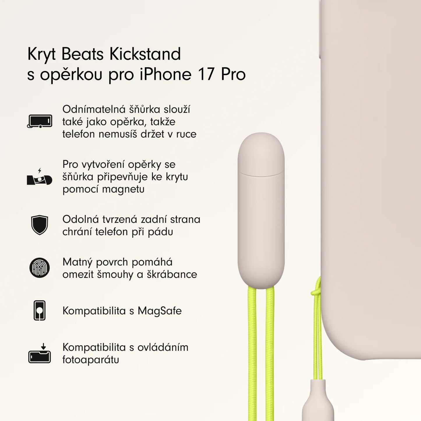 Kryt so stojanom pre iPhone 17 Pro Beats s MagSafe a ovládačom fotoaparátu