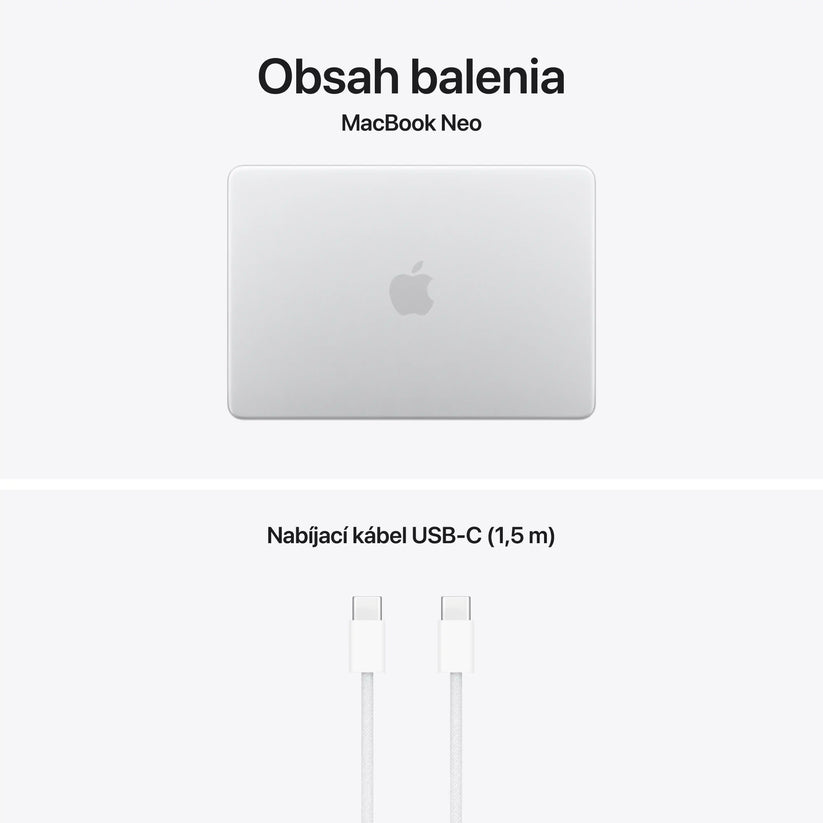 13-palcový MacBook Neo: Apple A18 Pro čip s 6‑jadrovým CPU a 5‑jadrovým GPU, Magic Keyboard s Touch ID, 512GB SSD - Silver