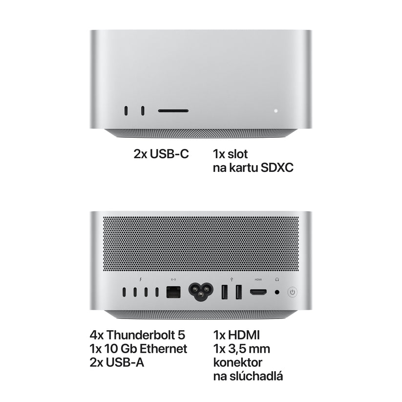 Mac Studio: Apple M5 Max čip s 18-jadrovým CPU a 32-jadrovým GPU, 36 GB jednotnej pamäte, 8TB SSD úložisko – strieborný