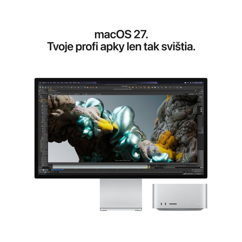 Mac Studio: Apple M5 Max čip s 18-jadrovým CPU a 40-jadrovým GPU, 64 GB jednotnej pamäte, 1TB SSD úložisko – strieborný