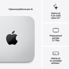 Mac Studio: Apple M5 Ultra čip s 30-jadrovým CPU a 64-jadrovým GPU, 256 GB jednotnej pamäte, 16TB SSD úložisko – strieborný