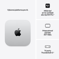 Mac mini: Apple M5 Pro čip s 18-jadrovým CPU a 20-jadrovým GPU, 64 GB jednotnej pamäte, 2TB SSD úložisko, 10-gigabitový Ethernet – strieborný