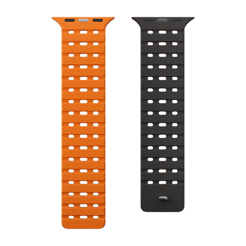 Silikónový remienok NextOne Silicone Strap pre Apple Watch 42/44/45/46/49 mm – čierno-oranžový