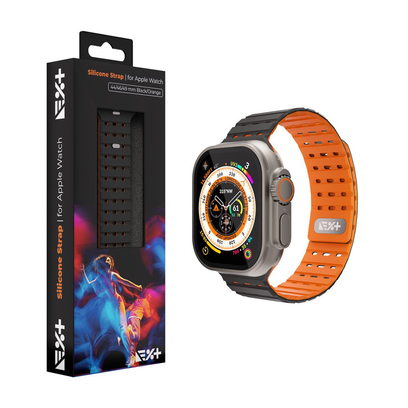 Silikónový remienok NextOne Silicone Strap pre Apple Watch 42/44/45/46/49 mm – čierno-oranžový