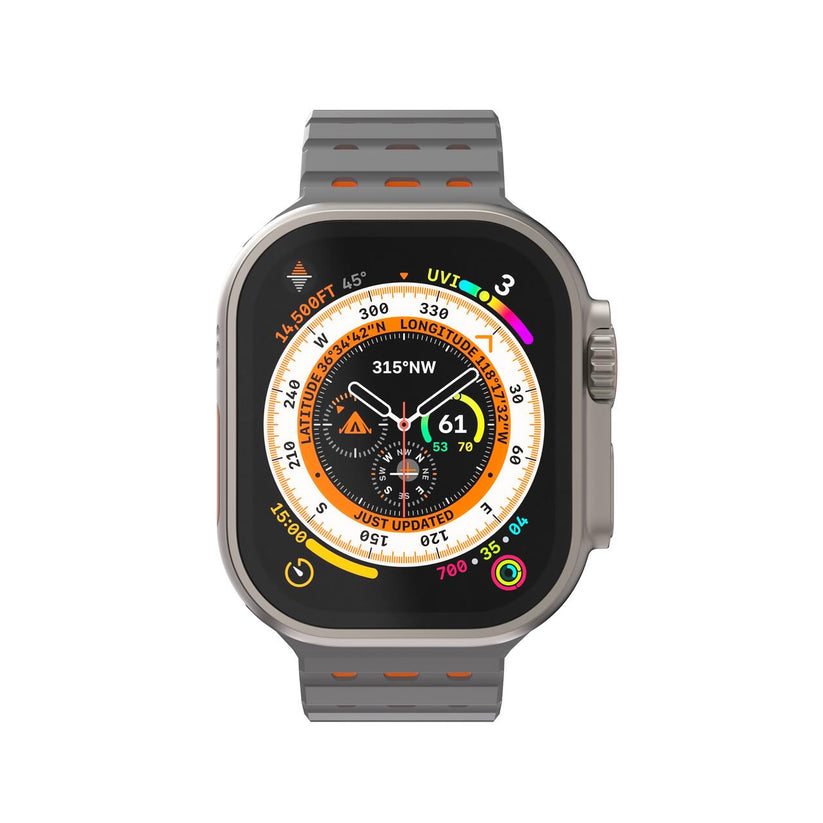 Silikónový remienok NextOne Silicone Strap pre Apple Watch 42/44/45/46/49 mm – sivo-oranžový - iSTYLE.sk