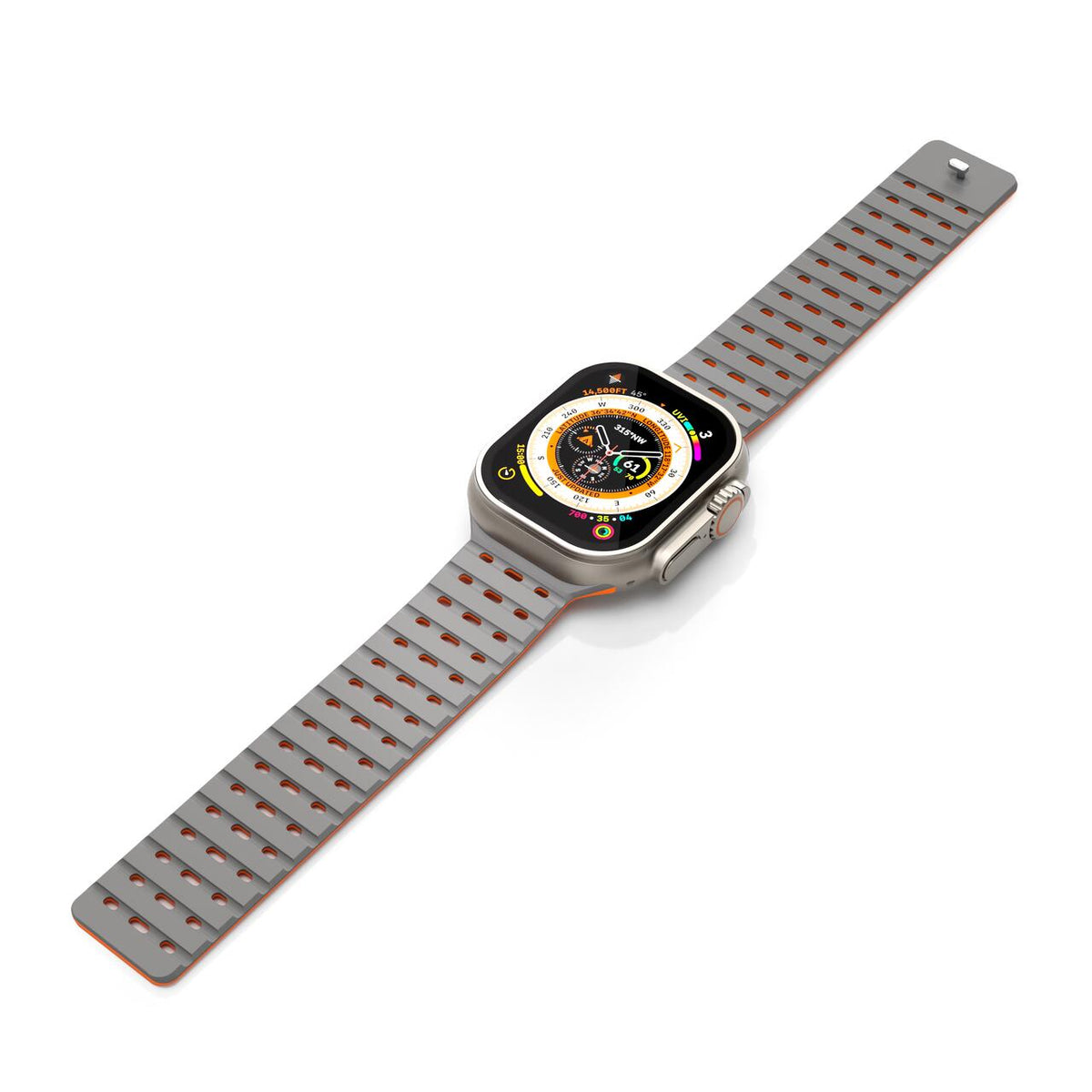 Silikónový remienok NextOne Silicone Strap pre Apple Watch 42/44/45/46/49 mm – sivo-oranžový - iSTYLE.sk