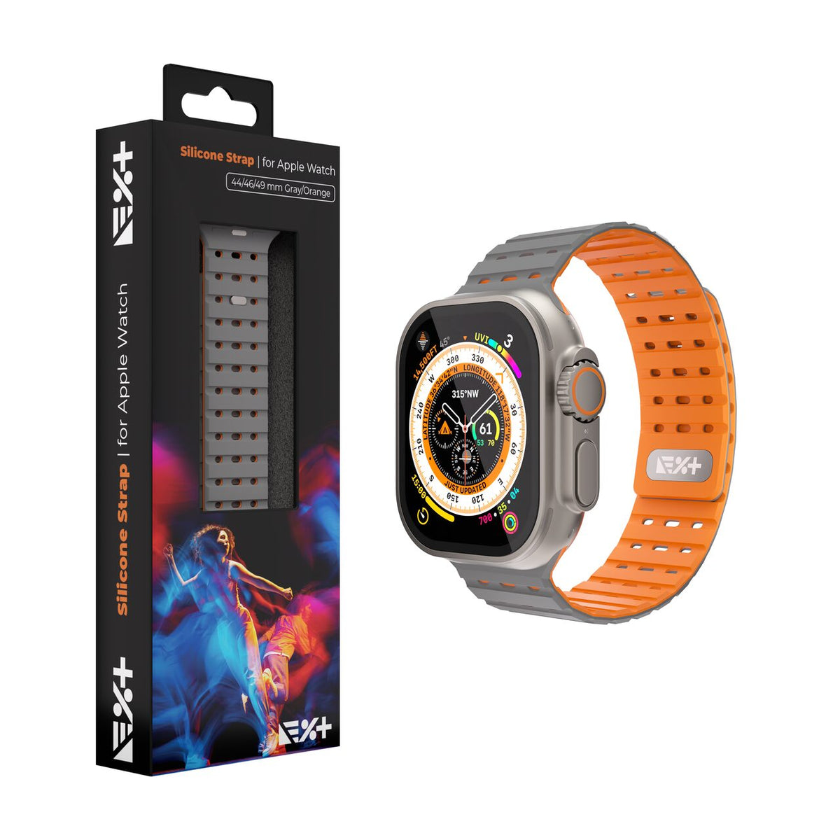 Silikónový remienok NextOne Silicone Strap pre Apple Watch 42/44/45/46/49 mm – sivo-oranžový - iSTYLE.sk