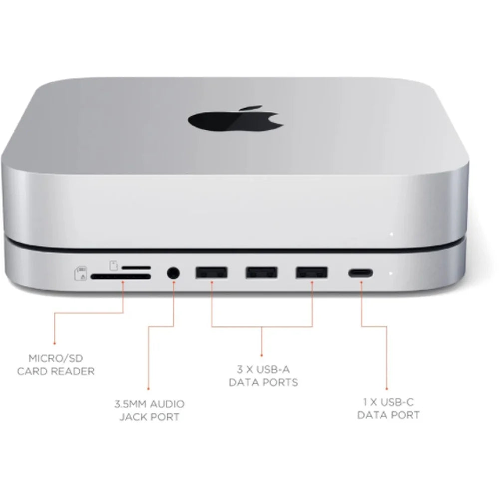 Hliníkový stojan a hub Satechi s konektorom Type-C pre Mac Mini s krytom na SSD - strieborný - iSTYLE.sk