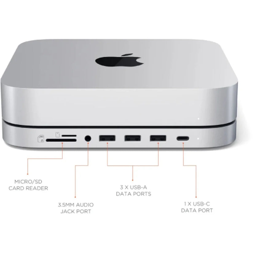 Hliníkový stojan a hub Satechi s konektorom Type-C pre Mac Mini s krytom na SSD - strieborný - iSTYLE.sk