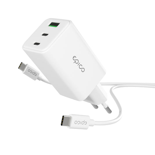 Epico UltraBoost GaN 65W sieťový adaptér EA65 s 1,2 m USB-C na USB-C káblom - biela - iSTYLE.sk