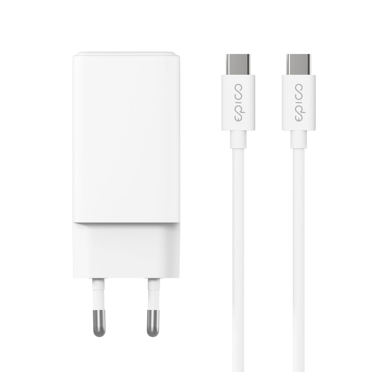 Epico UltraBoost GaN 65W sieťový adaptér EA65 s 1,2 m USB-C na USB-C káblom - biela - iSTYLE.sk