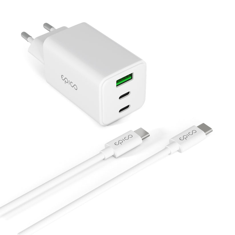 Epico UltraBoost GaN 65W sieťový adaptér EA65 s 1,2 m USB-C na USB-C káblom - biela - iSTYLE.sk