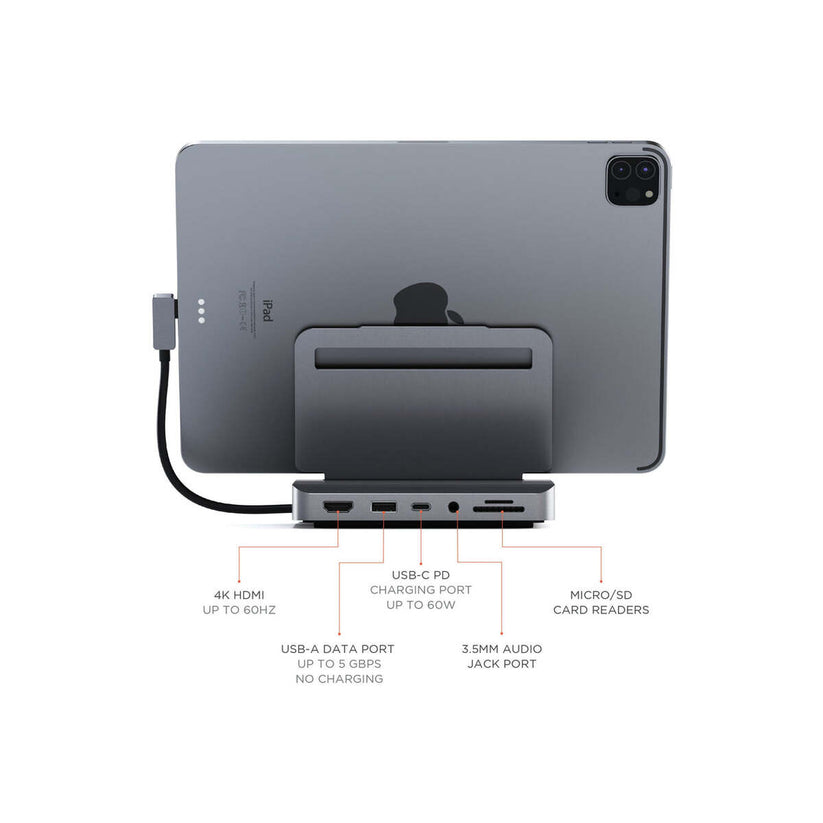 Satechi Aluminium Stand & Hub pre iPad Pro (USB-C PD až do 60W,4K HDMI(60Hz),USB-A,SDcard, audio 3.5mm ) - Space Grey
