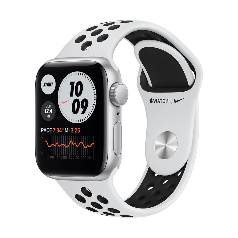 Apple Watch Nike SE (v2) GPS, 44mm Silver Aluminium Case with Pure Platinum/Black Nike Sport Band - Regular