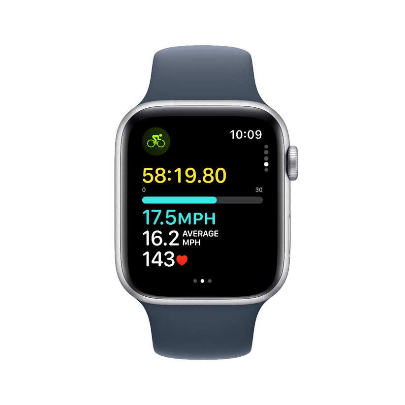 Apple Watch SE GPS 44mm Silver Aluminium Case with Storm Blue Sport Band - S/M
