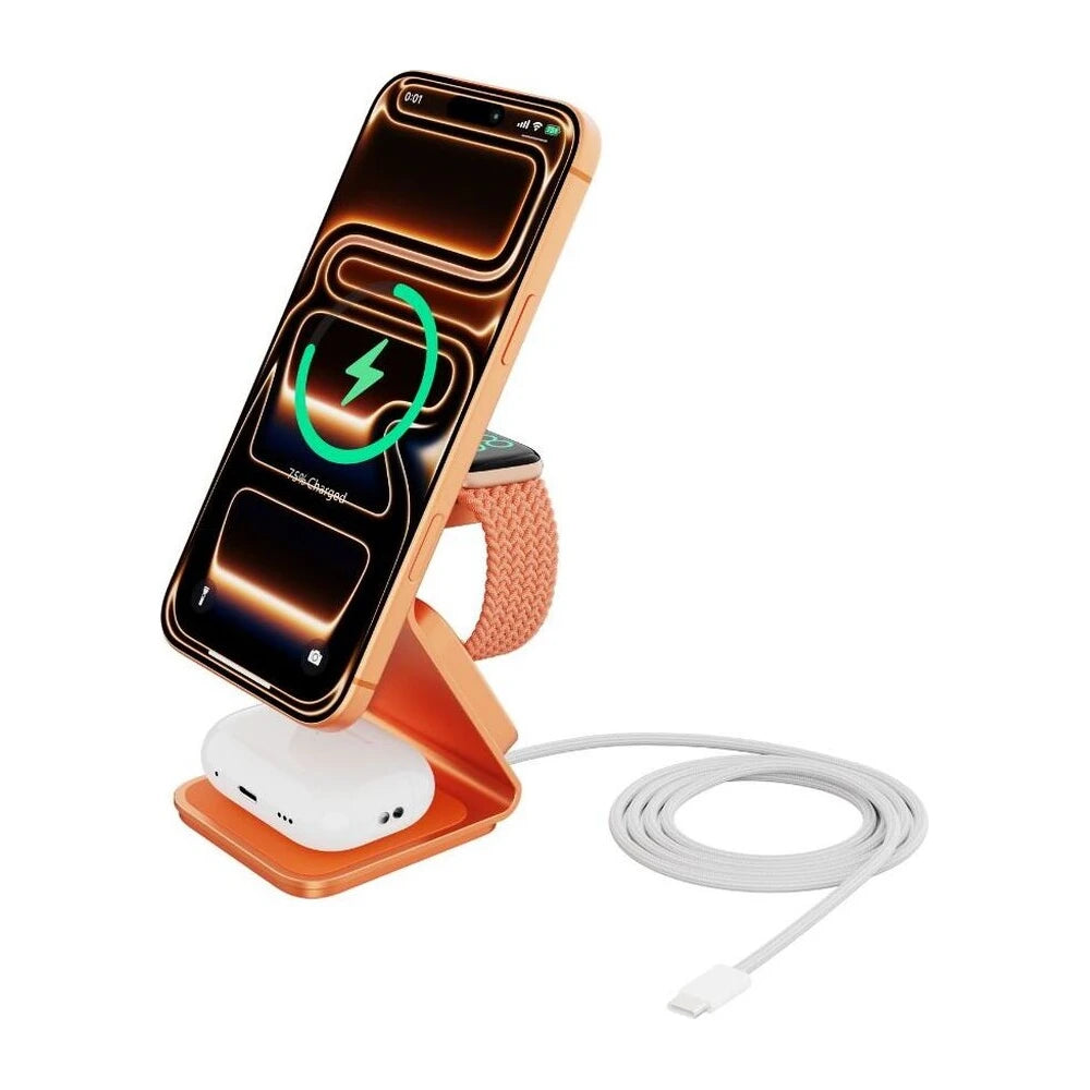 Cubenest SQ314 Qi2.2 (MagSafe) 3v1 nabíjačka (35W) - oranžová