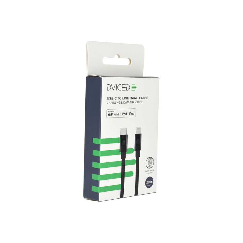 Dviced Kábel USB - C na Lightning Nylon Textile 0,25 m - Čierny