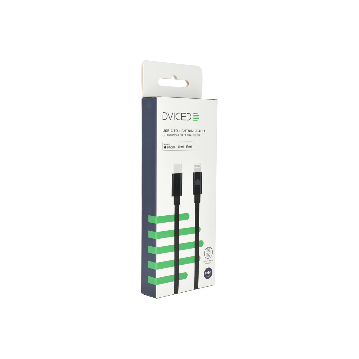 Dviced Kábel USB - C na Lightning Nylon Textile 1,25m - Čierny