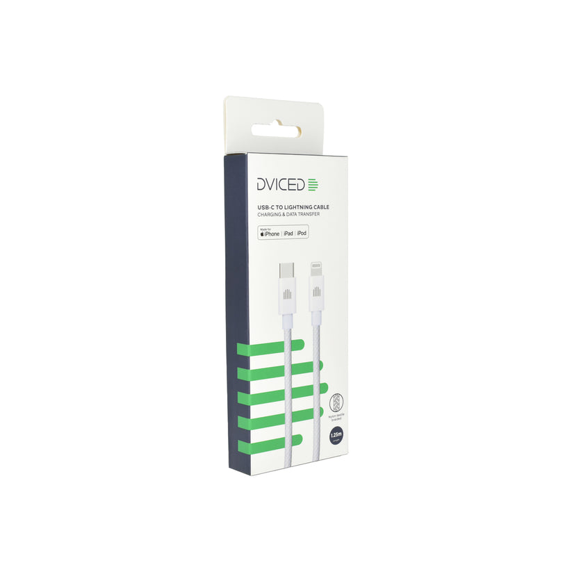 Dviced Kábel USB - C na Lightning Nylon Textile 1,25m - Biely