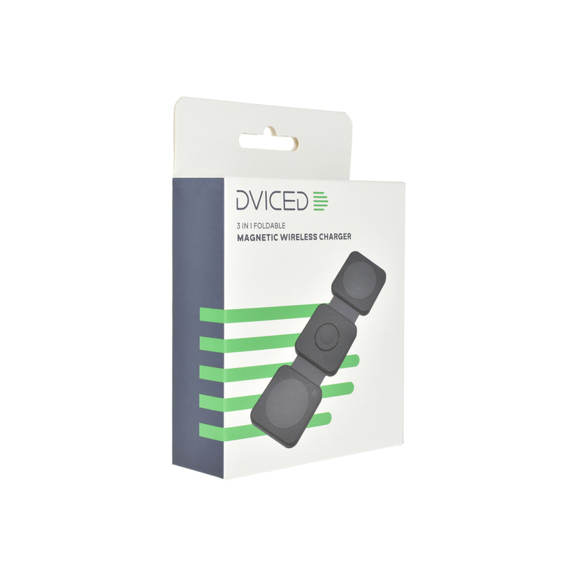 Dviced 3-v-1 skladacia magnetická bezdrôtová nabíjačka - čierna