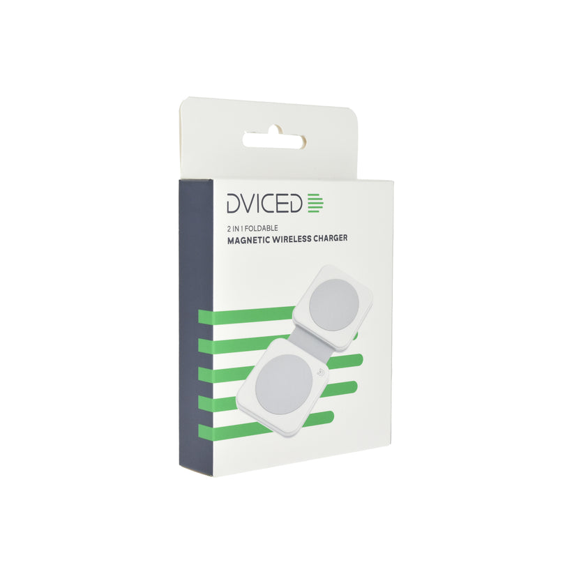 Dviced 2-v-1 skladacia magnetická bezdrôtová nabíjačka - biela