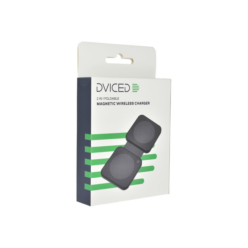 Dviced 2-v-1 skladacia magnetická bezdrôtová nabíjačka - čierna