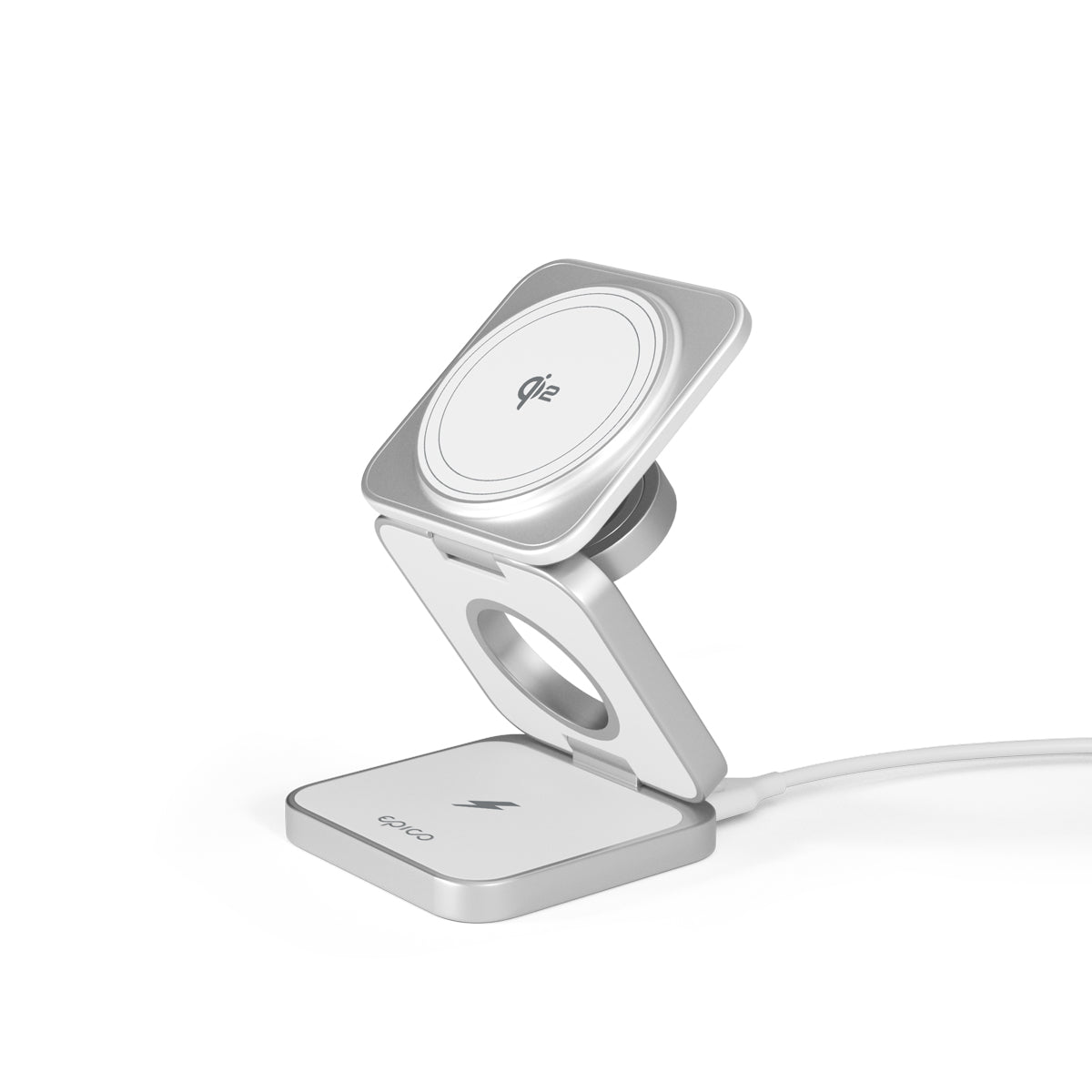 Bezdrôtový nabíjací stojan Epico UltraBase Qi2 3v1 Alu Mag+ EF55 – biela