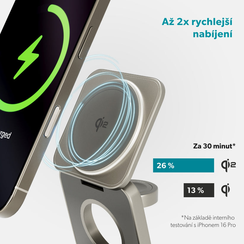 Bezdrôtový nabíjací stojan Epico UltraBase Qi2 3v1 Alu Mag+ EF55 – titánový