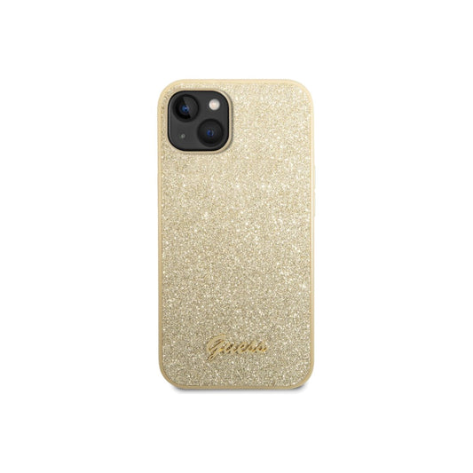 Guess Glitter Flakes Case with Metal logo for iPhone 14 Max Gold