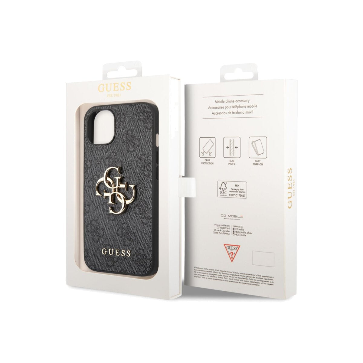 Guess 4G PU Leather 4G Big Metal Logo for iPhone 14 Plus Grey