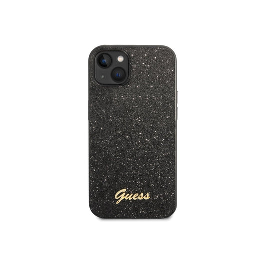 Guess Glitter Flakes Case with Metal logo for iPhone 14 Plus Black