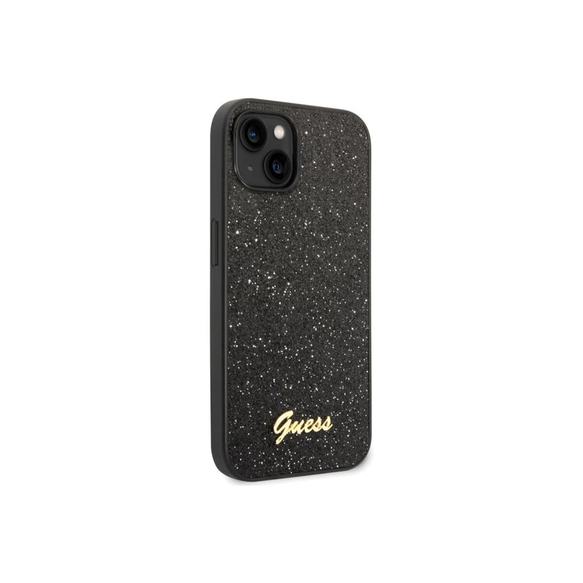 Guess Glitter Flakes Case with Metal logo for iPhone 14 Plus Black