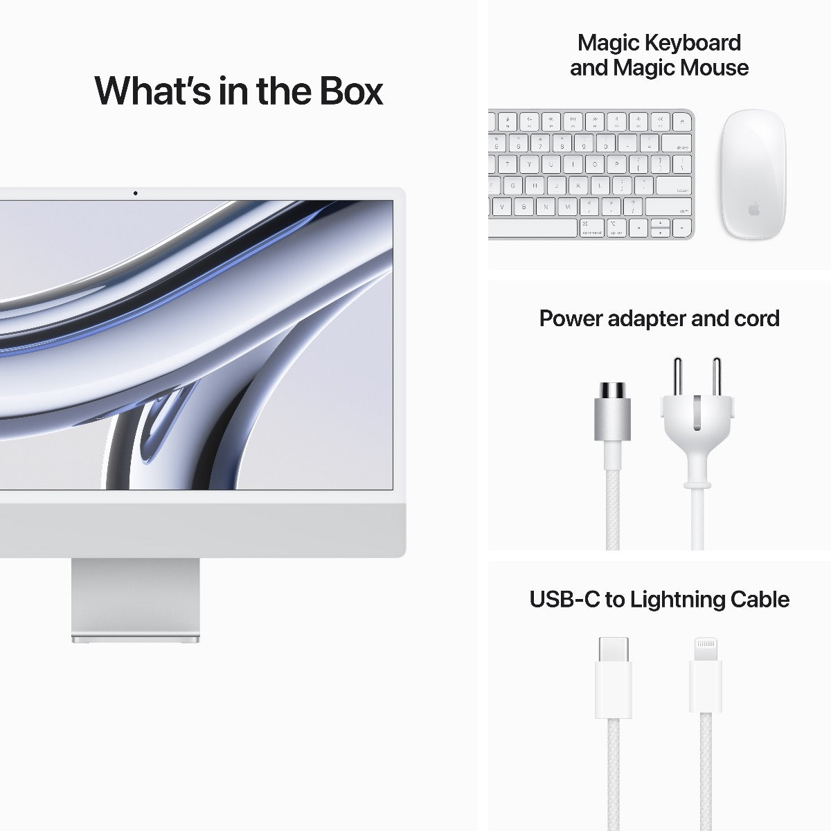 24-palcový iMac s Retina 4.5K displejom: Apple M3 čip s 8 jadrovým CPU a 10 jadrovým GPU, 256GB SSD, 16GB jednotnej pamäte - strieborný