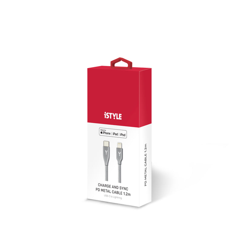 Lightning USB-C iSTYLE kovový kábel 1,2m strieborný