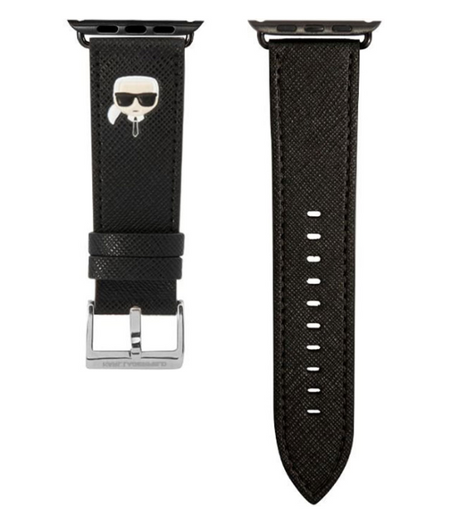 Karl Lagerfeld Karl Head PU Leather Apple Watch Band 42/44/45mm - Black