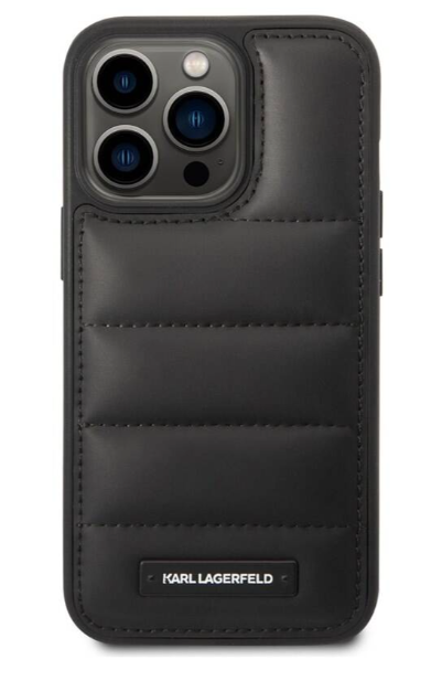 Karl Lagerfeld Quilted Puffy Metal Logo Case for iPhone 14 Pro - Black