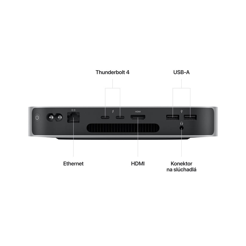 Mac mini: Apple M2 chip s 8jadrovým CPU a 10jadrovým GPU, 512GB SSD
